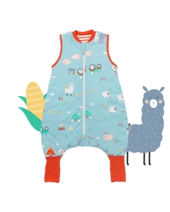 Śpiworek z bawełny organicznej z nogawkami całoroczny light 1.0 Tog Farmyard