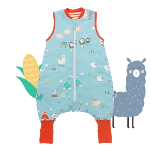 Śpiworek z bawełny organicznej z nogawkami całoroczny light 1.0 Tog Farmyard